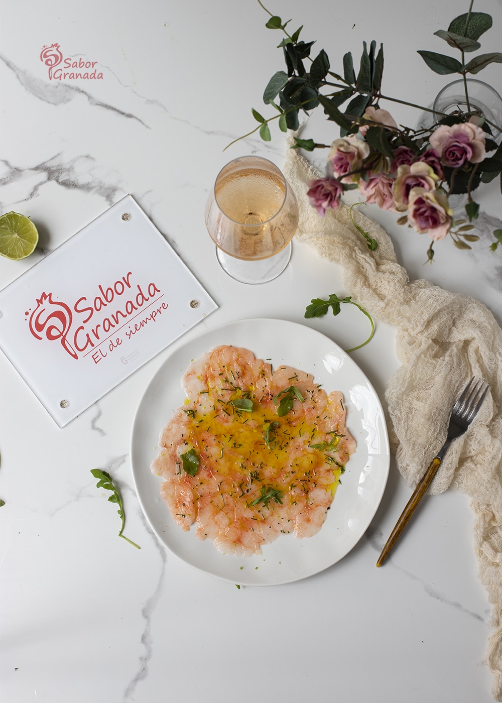 Plato de carpaccio de quisquilla de Motril - Sabor Granada Plato de carpaccio de quisquilla de Motril - Sabor Granada